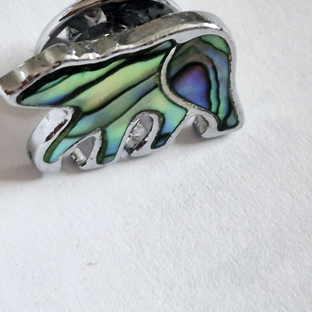 Silver and Abalone Shell Glacier Pearle Bear Lapel Pin - Picture 2 of 6
